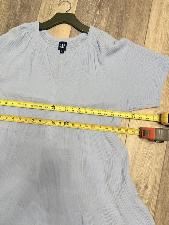 #15) NWOT Gap Light Blue V-Neck Tiered Cotton Dress - Picture 6 of 8